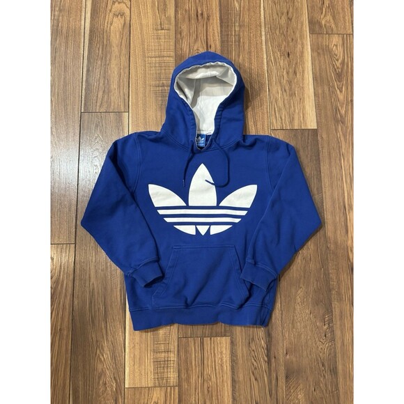 Adidas Hoodie Men Small Blue Big Trefoil Logo Long Sleeve Pullover Streetwear - Picture 1 of 5
